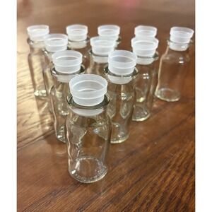 Vintage Clear Glass Apothecary Spice Jars Bottles W/ plastic Stoppers Lot Of 11